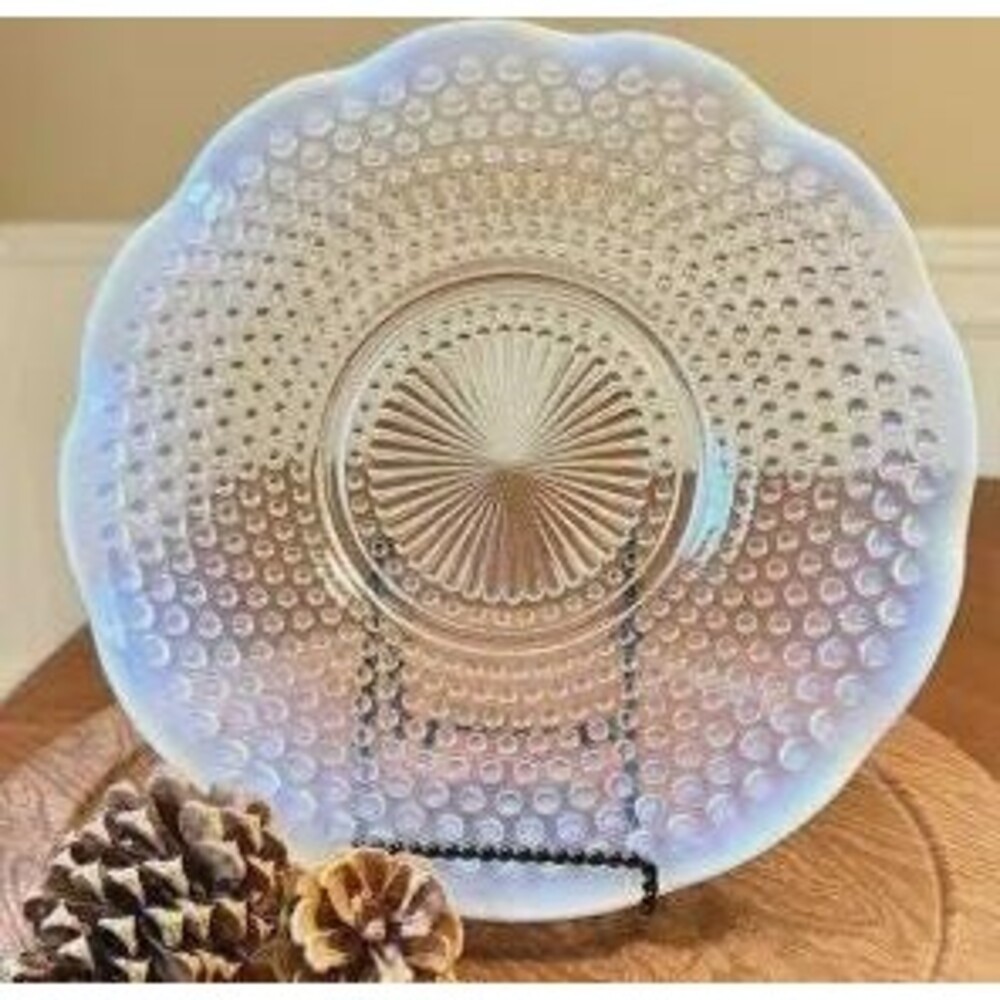 11" Ruffled Serving Plate Moonstone Clear Opalescent Hobnail by Anchor Hocking